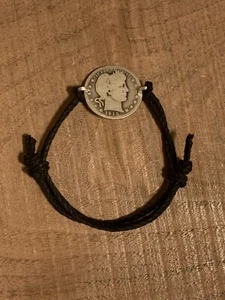Adjustable Barber Morgan Quarter Coin Jewelry BRACELET 90% Silver/.925 Hemp - Picture 1 of 1