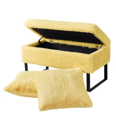 Banco otomano rectangular de almacenamiento de piel sintética de felpa reposapiés taburete con 2 fundas de almohada Foto 1 de 4