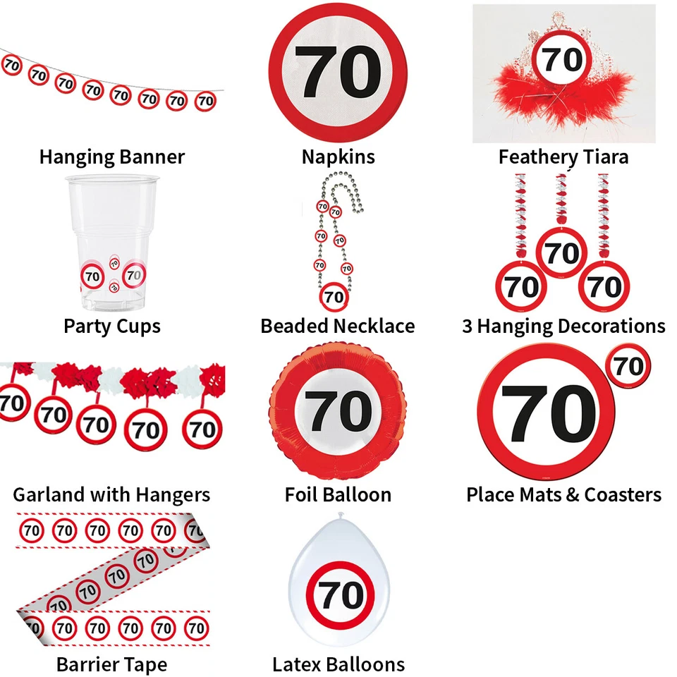 70TH BIRTHDAY TRAFFIC SIGNS THEME - PARTYWARE COMPLETE SELECTION - Image 1 of 1