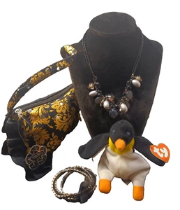 Little Girls Black Fabric Purse Love, Black beaded Necklace, Teeny B.B 📅✝️⛪🥚 - Picture 1 of 2
