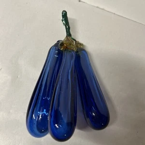 Vintage Cobalt Blue Eggplant Zucchini Squash Hand Blown Glass MCM Design Decor - Picture 1 of 8