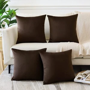 Set of 4 Decorative Throw Pillow Covers Soft Velvet Solid Square Pillow Cases... - Picture 1 of 8