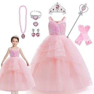 Kid Girls Fancy Wicked Glinda Costume Dress Wig Cosplay Birthday Book Week Party - Picture 1 of 18