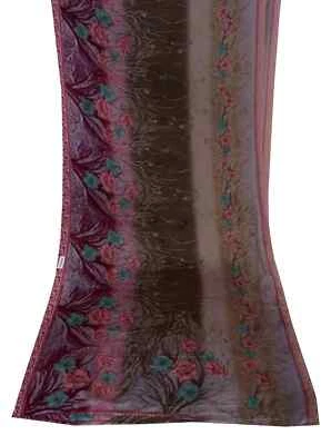 Vintage Saree Peacock Printed Craft Sari Sewing Green Fabric Crepe Silk Sari - Image 1 of 3