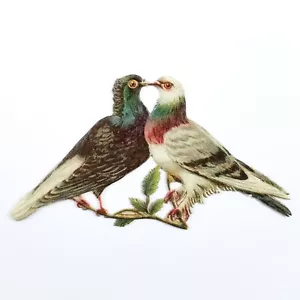 Viktorianischer gestanzter Schrott Taube Vögel auf einem Ast geprägt - Bild 1 von 11
