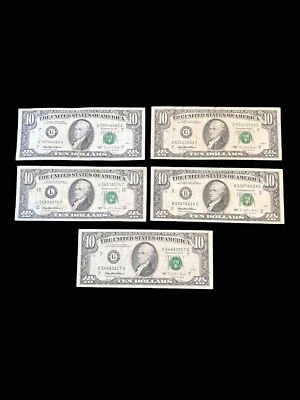 5 Circulate Small Head Ten Dollar ($10) Bills - 1995 Series - Image 1 of 2