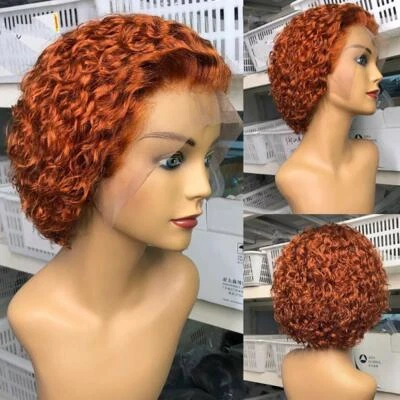Curly Bob Lace Front Wig Human Hair 13×4 T Part Lace Front Short Bob Wigs Ginger - Image 1 of 4