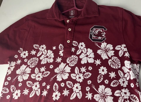 Wes & Willy South Carolina Gamecocks Hawaiian Shirt Polo Logo Sz M NCAA  Floral Cover