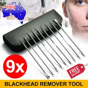 9pcs Blackhead Remover Extractor Tool Pimple Blemish Popper Comedone Kit Clip - Picture 1 of 12