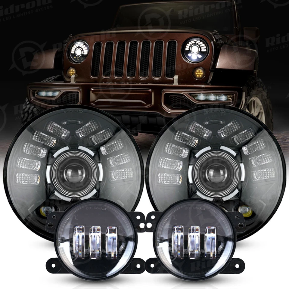 For Jeep Wrangler JK JKU 07-17 Combo DOT 7" LED Headlights 4'' Fog Lights Kits - Image 1 of 4