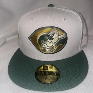 New Era 59Fifty Cincinnati Reds Hat 2003 Inaugural Patch 7 3/4 Green Tan Cap - Picture 1 of 7