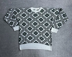 C&A Herren Vintage Pullover Gr. L 90er RAMIE Strickpullover Muster 13214 Grün - Bild 1 von 8