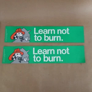Lot of 2 Vintage SPARKY Fire Dog Learn Not To Burn Fireman Bumper Stickers 1975 - Picture 1 of 6