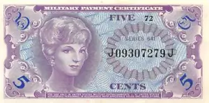 USA / MPC 5 Cents 1964 Series 641 Plate # 72 Circulated Banknote M6 - Picture 1 of 2