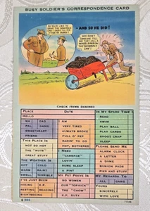 Postal Tarjeta de correspondencia de soldado ocupado lino cómic "Coche del general" - Imagen 1 de 3