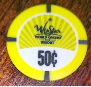 50c WINSTAR WORLD CASINO & RESORT Hotel Poker Chip Thackerville OKLAHOMA OK YeBl - Picture 1 of 5