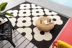 Black &White Floral Hand-Tufted Carpet 100% Wool Area Rug For Bed Room Kids Room - Picture 1 of 13