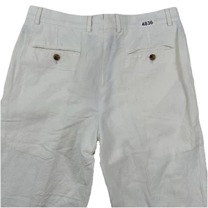 Baird Mcnutt Linen Cotton Pants Mens 32x30 Lands’ End Cuffed White Tailored - Imagen 1 de 14