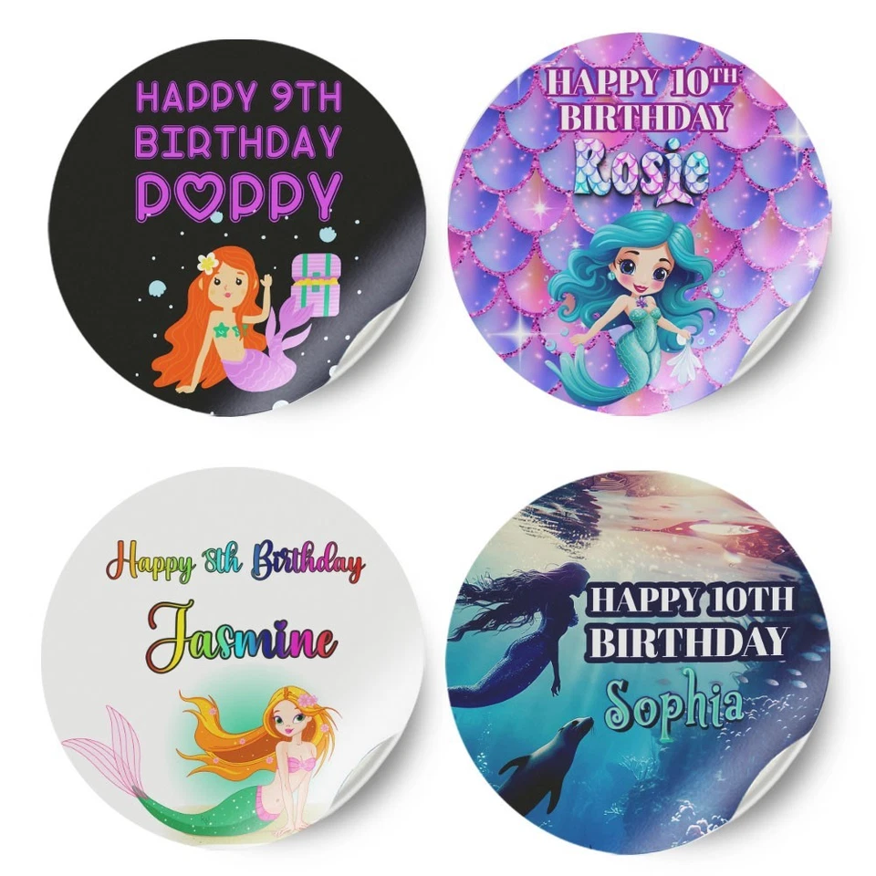 Diseño Sirena Personalizado Cualquier Nombre Cumpleaños Pegatinas Fiesta Decoración Etiqueta 61 Foto 1 de 1