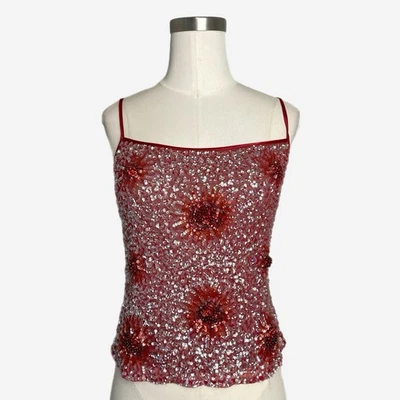 Vintage 90s Vivienne Tam red white sculptural sequin  mesh cami designer rare XS - Image 1 of 4