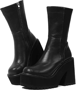 Damen Keilabsatz Stiefeletten Plateau Reißverschluss Punk Motorrad Booties Chunky - Bild 1 von 3