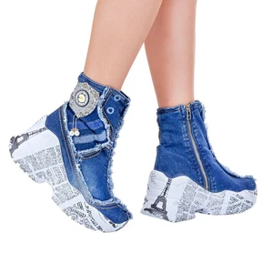 Denim Boots Shoes, Handmade Women's Sports Boots,Women's Sexy Boots,Birthday Gif - Picture 1 of 3