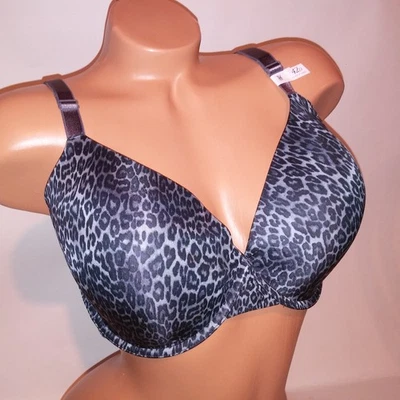 Sujetador Victoria Secret 42D Forrado Demi Negro Gris Leopardo Estampado Animal Ligeramente Forrado Foto 1 de 4