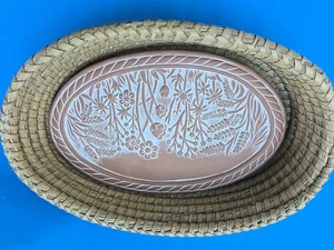 SERRV BREAD BASKET WITH TERRACOTTA STONE WARMER OVAL 12.5"× 7.5" W × 4" H - Picture 1 of 8