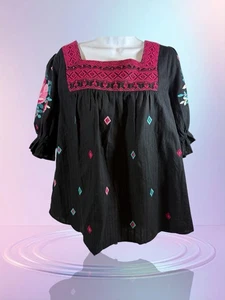 Savanna Jane Women's Black Floral Embroidered Blouse Size M - Picture 1 of 10