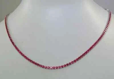Pink Ruby 9Ct Round Cut Lab Created 18'' Tennis Necklace 14K White Gold Plated - Image 1 of 4