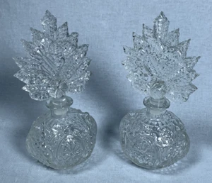 Paar (2) Vintage Pressglas Parfüm Flakon mit Blattstopfen Art Deco - Bild 1 von 8