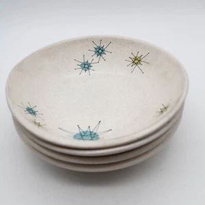 Lotto 4 ciotole cereali vintage Franciscan Starburst Coupe 7 1/4" anni 50 Atomic MCM USA - Foto 1 di 13