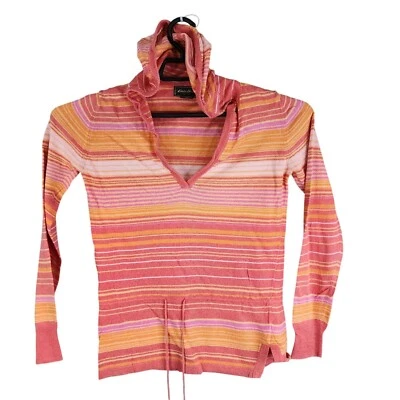 Sudadera con capucha a rayas naranja rosa Eddie Bauer para mujer cuello en V mezcla de lino XS Foto 1 de 4