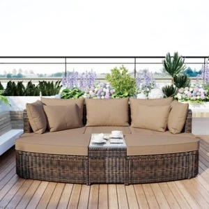 6-Piece Patio Sofa Set, PE Wicker Rattan Seating Group with Coffee Table, Brown - Picture 1 of 24