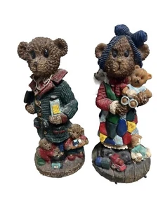 K's Collection 5.5" Big Eyed Teddy Bear Figurines Set Of 2 Vintage Mother/father - Picture 1 of 6