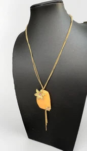 Icing Gold Tone Necklace Orange Resin Pendant Floral Accents Pink Rhinestone - Imagen 1 de 10