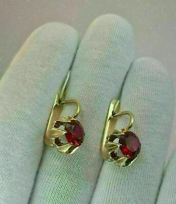 2Ct Round Cut Lab Created Ruby Drop/Dangle Hoop Earrings 14k Yellow Gold Finish - Image 1 of 4