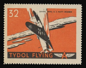 TYDOL FLYING "A" POSTER STAMPS OF 1940 - #32, DIVING DEVIL - U.S. NAVY BOMBER - Picture 1 of 2