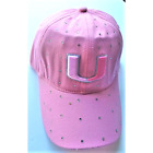  NCAA Miami Hurricanes Cap Hat Adjustable Pink Woman's UM Logo Rhinestone