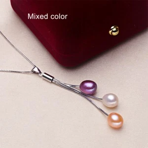 925 Sterling Silver Natural Freshwater Mix Pearl Necklace UK Seller - Picture 1 of 8