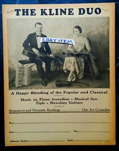 PÓSTER 1931 Dallas Texas HARRY BYRD The KLINE DUO Hawaiin GUITARRA ACORDEÓN Música - Imagen 1 de 1