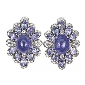 Summer 925 Silver Earrings Oval Tanzanite 9x7mm Topaz Gemstone Jewelry - Picture 1 of 10