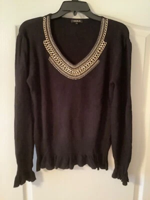 Suéter Yuka Paris Negro con Adorno Plateado y Dorado Talla T5, X-Grande Foto 1 de 4
