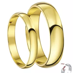His & Hers 3&5mm 9ct Yellow Gold Wedding Bands Men's & Ladies Rings Set - Picture 1 of 3