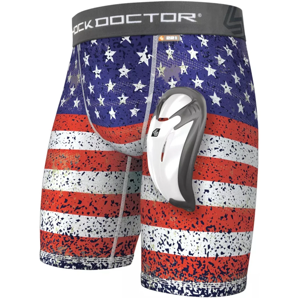 Shock Doctor Adult Core Compression Shorts with Bio-Flex Cup - Colored Flag - Image 1 of 4