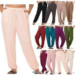 Zenana 5092 Soft French Terry PLUS Jogger Lounge Pants Poly Rayon Spandex - Picture 1 of 35