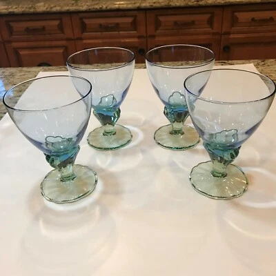 4 tazas de postre de vidrio soplado Bormioli Rocco Bahía color verde azul. Italia Firmado Foto 1 de 4