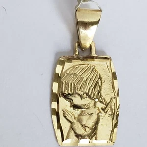 Real 14k yellow gold 1st communion praying girl pendant - Picture 1 of 7