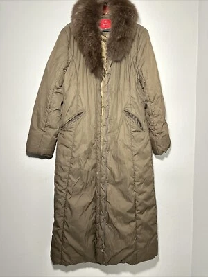 Swan 长 Puffer 外套女式 XL 码棕色可拆卸毛皮领 — 第 1/4 张图片