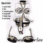 6Pcs/Set Stainless Steel Kit Fetish Handcuffs Neck Collar Female Chastity Belts